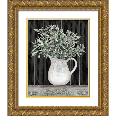 Sage Greenery in a Pitcher Gold Ornate Wood Framed Art Print with Double Matting by Jacobs, Cindy