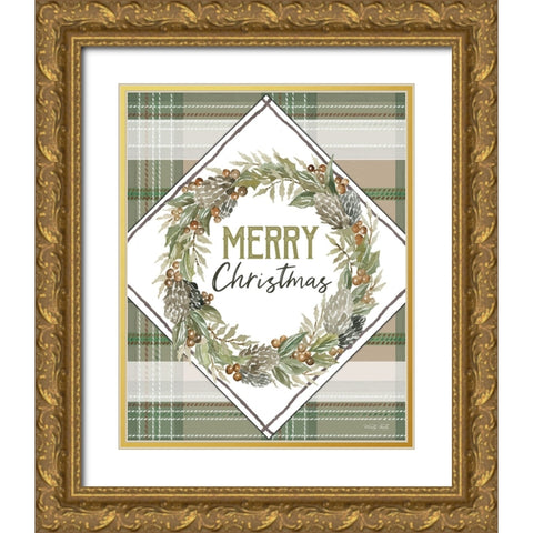 Merry Christmas Gold Ornate Wood Framed Art Print with Double Matting by Jacobs, Cindy