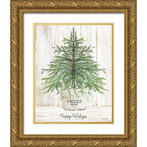 Happy Holidays Tree Gold Ornate Wood Framed Art Print with Double Matting by Jacobs, Cindy