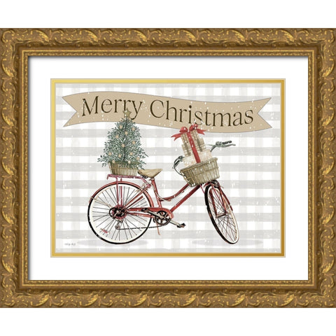 Merry Christmas Bicycle II Gold Ornate Wood Framed Art Print with Double Matting by Jacobs, Cindy