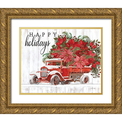 Happy Holidays Gold Ornate Wood Framed Art Print with Double Matting by Jacobs, Cindy