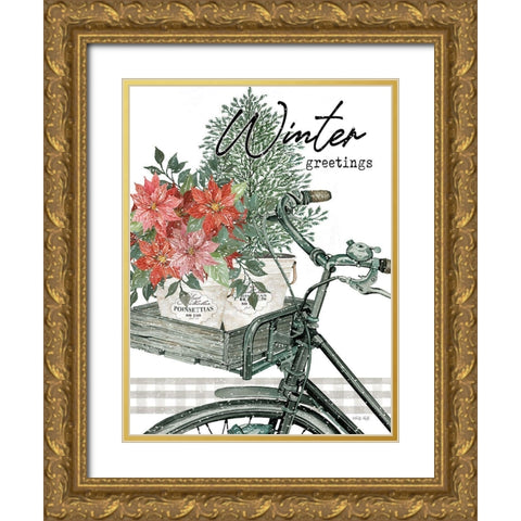 Winter Greetings Gold Ornate Wood Framed Art Print with Double Matting by Jacobs, Cindy