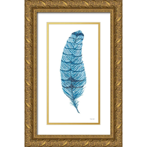 Blue Feather I Gold Ornate Wood Framed Art Print with Double Matting by Jacobs, Cindy