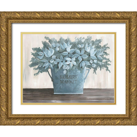 Steel Blue Floral I Gold Ornate Wood Framed Art Print with Double Matting by Jacobs, Cindy