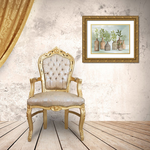 Greenery in Bottles I Gold Ornate Wood Framed Art Print with Double Matting by Jacobs, Cindy