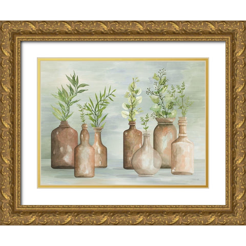 Greenery in Bottles II Gold Ornate Wood Framed Art Print with Double Matting by Jacobs, Cindy