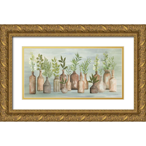 Greenery in Bottles III Gold Ornate Wood Framed Art Print with Double Matting by Jacobs, Cindy
