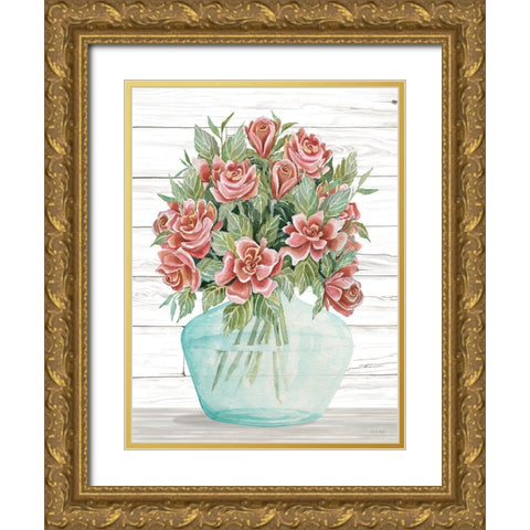 Farmhouse Flowers IV Gold Ornate Wood Framed Art Print with Double Matting by Jacobs, Cindy