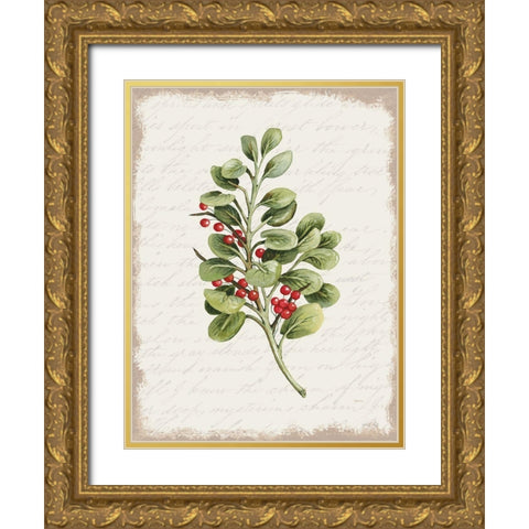 Berries Christmas Botanical Gold Ornate Wood Framed Art Print with Double Matting by Jacobs, Cindy