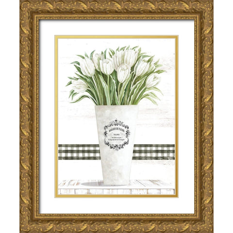 White Tulips Gold Ornate Wood Framed Art Print with Double Matting by Jacobs, Cindy