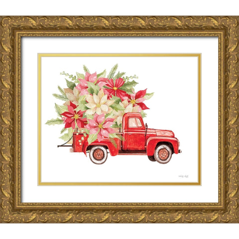Poinsettia Pickup Gold Ornate Wood Framed Art Print with Double Matting by Jacobs, Cindy
