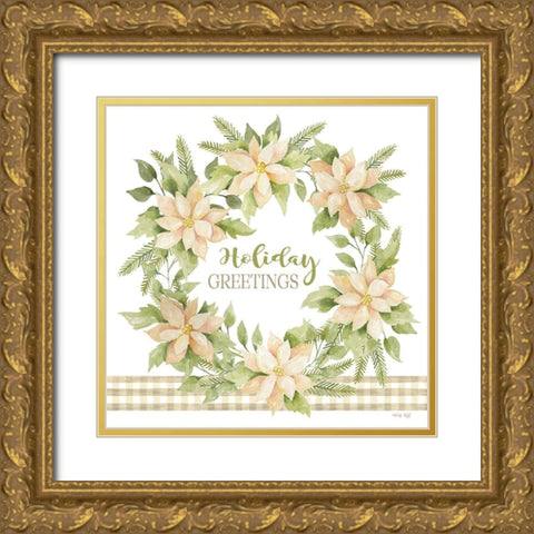 Holiday Greetings Wreath Gold Ornate Wood Framed Art Print with Double Matting by Jacobs, Cindy