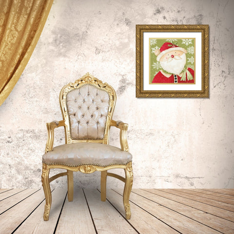 Santa and Snowflakes Gold Ornate Wood Framed Art Print with Double Matting by Jacobs, Cindy
