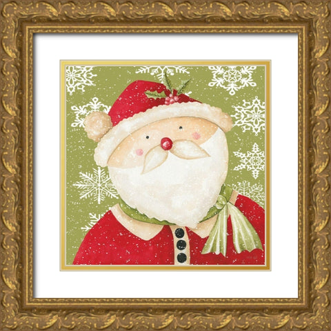 Santa and Snowflakes Gold Ornate Wood Framed Art Print with Double Matting by Jacobs, Cindy