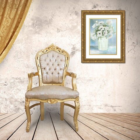 White Blooms II Gold Ornate Wood Framed Art Print with Double Matting by Jacobs, Cindy