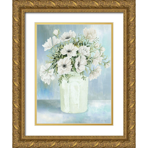 White Blooms II Gold Ornate Wood Framed Art Print with Double Matting by Jacobs, Cindy