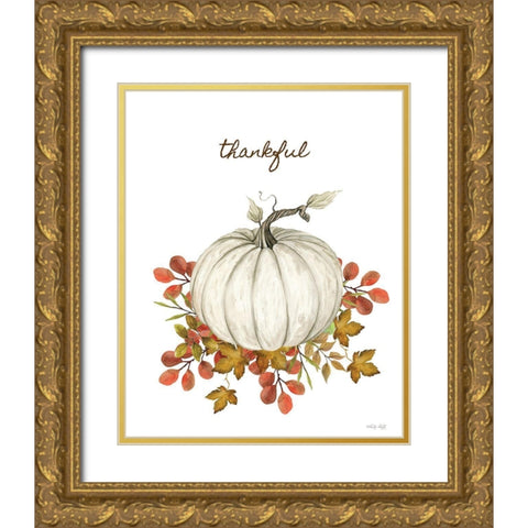 Thankful Pumpkin Gold Ornate Wood Framed Art Print with Double Matting by Jacobs, Cindy