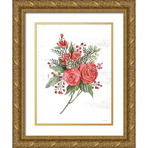 Rose Christmas Botanical Gold Ornate Wood Framed Art Print with Double Matting by Jacobs, Cindy
