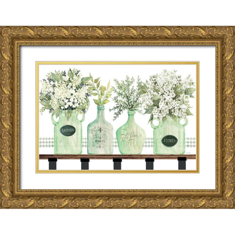 Shades of Celadon Gold Ornate Wood Framed Art Print with Double Matting by Jacobs, Cindy