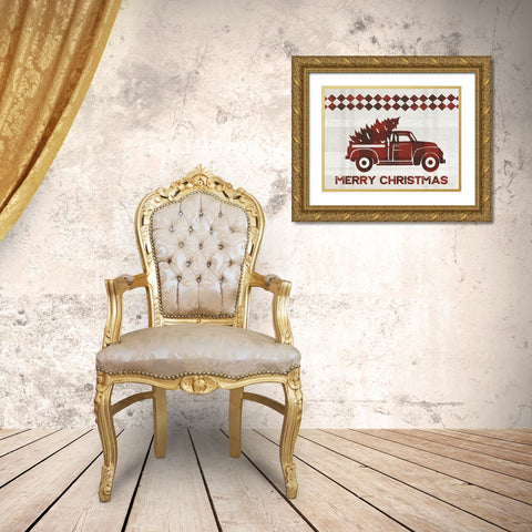 Merry Christmas Truck    Gold Ornate Wood Framed Art Print with Double Matting by Jacobs, Cindy