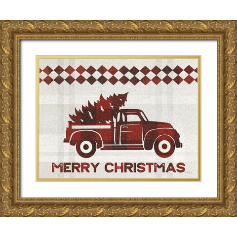 Merry Christmas Truck    Gold Ornate Wood Framed Art Print with Double Matting by Jacobs, Cindy