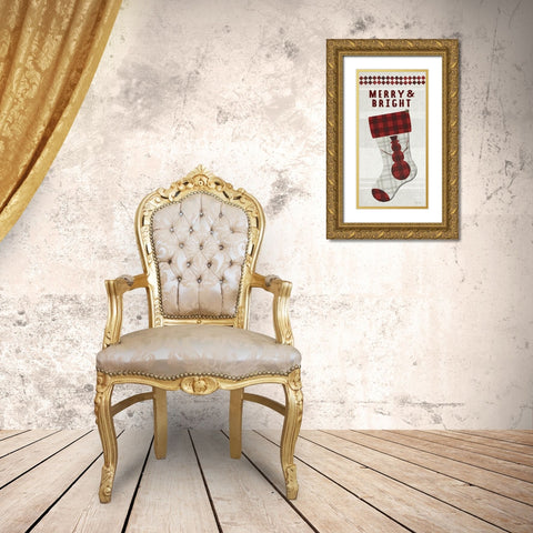 Merry And Bright Stocking    Gold Ornate Wood Framed Art Print with Double Matting by Jacobs, Cindy