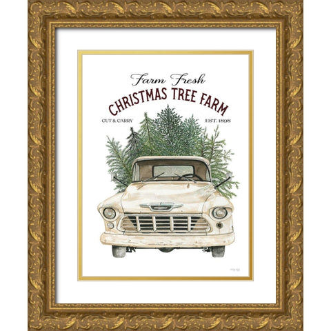 Christmas Tree Farm Gold Ornate Wood Framed Art Print with Double Matting by Jacobs, Cindy