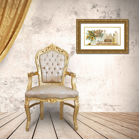 Tuscan Bread Board with Sunflowers Gold Ornate Wood Framed Art Print with Double Matting by Jacobs, Cindy