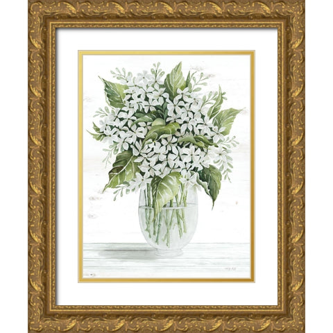 Simple Floral on White Gold Ornate Wood Framed Art Print with Double Matting by Jacobs, Cindy