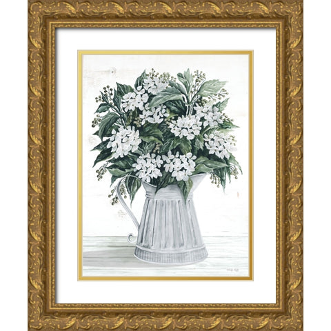 Hydrangea Pitcher Gold Ornate Wood Framed Art Print with Double Matting by Jacobs, Cindy
