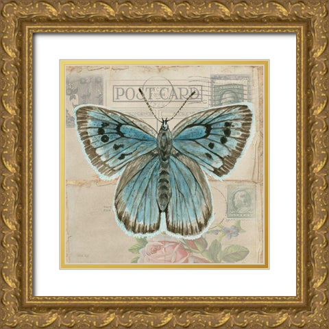 Postcard Butterfly I Gold Ornate Wood Framed Art Print with Double Matting by Jacobs, Cindy