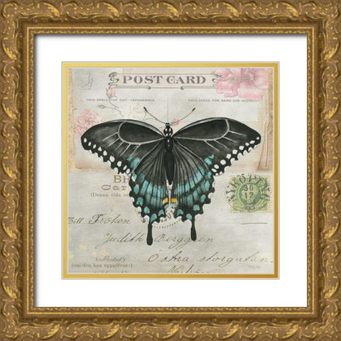 Postcard Butterfly III Gold Ornate Wood Framed Art Print with Double Matting by Jacobs, Cindy