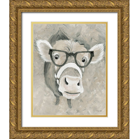 Hello There Cow Gold Ornate Wood Framed Art Print with Double Matting by Jacobs, Cindy