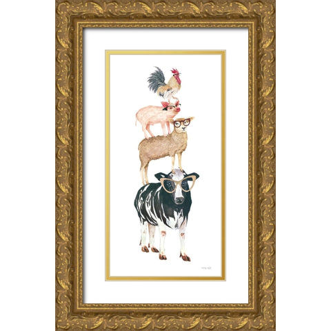 Farm Animal Stack Gold Ornate Wood Framed Art Print with Double Matting by Jacobs, Cindy