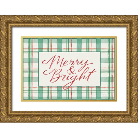 Merry And Bright Sign Gold Ornate Wood Framed Art Print with Double Matting by Jacobs, Cindy