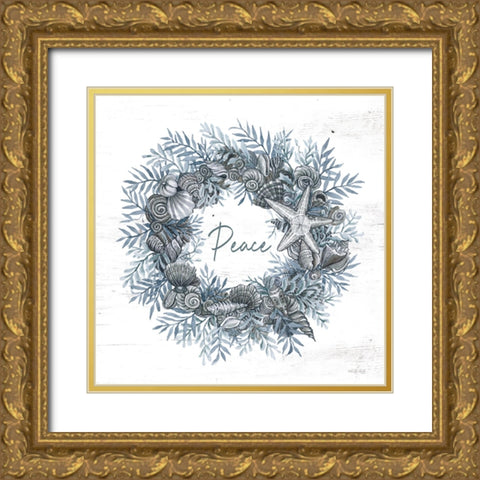 Peace Seashell Wreath Gold Ornate Wood Framed Art Print with Double Matting by Jacobs, Cindy