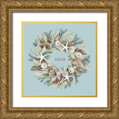 Peace Coastal Wreath Gold Ornate Wood Framed Art Print with Double Matting by Jacobs, Cindy