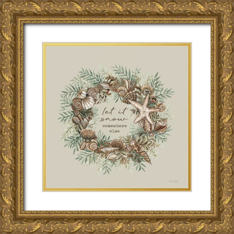Let It Snow Seashell Wreath Gold Ornate Wood Framed Art Print with Double Matting by Jacobs, Cindy