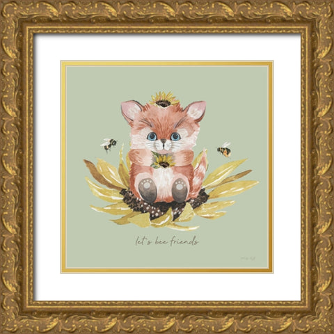 Baby Fox - Lets Bee Friends Gold Ornate Wood Framed Art Print with Double Matting by Jacobs, Cindy
