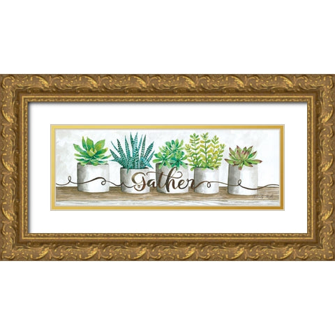 Gather Succulent Pots Gold Ornate Wood Framed Art Print with Double Matting by Jacobs, Cindy