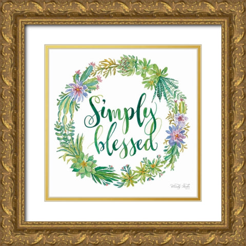 Simply Blessed Succulent Wreath Gold Ornate Wood Framed Art Print with Double Matting by Jacobs, Cindy