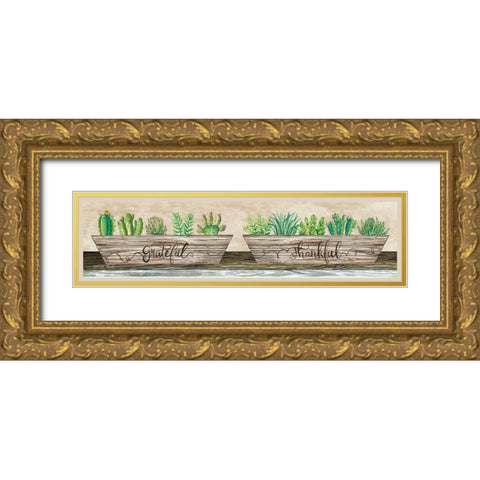 Grateful and Thankful Succulents Gold Ornate Wood Framed Art Print with Double Matting by Jacobs, Cindy