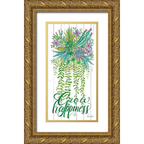 Grow Happiness Gold Ornate Wood Framed Art Print with Double Matting by Jacobs, Cindy
