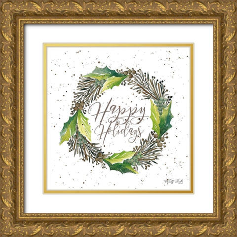 Happy Holidays Wreath Gold Ornate Wood Framed Art Print with Double Matting by Jacobs, Cindy