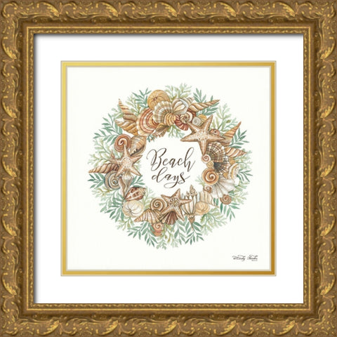 Beach Days Shell Wreath Gold Ornate Wood Framed Art Print with Double Matting by Jacobs, Cindy