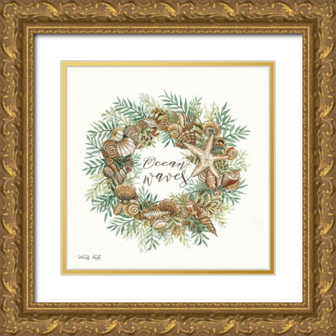 Ocean Waves Shell Wreath Gold Ornate Wood Framed Art Print with Double Matting by Jacobs, Cindy
