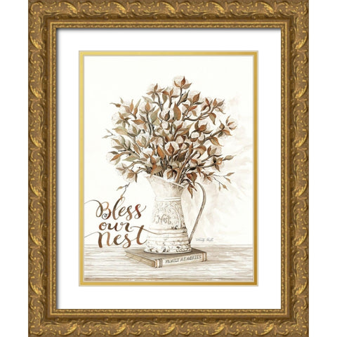 Bless Our Nest Cotton Bouquet Gold Ornate Wood Framed Art Print with Double Matting by Jacobs, Cindy