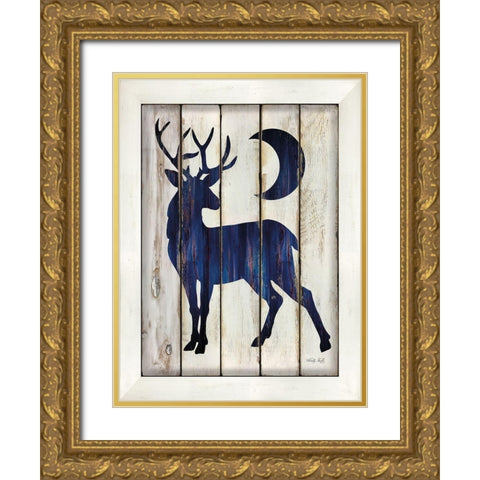 Midnight Blue Deer II Gold Ornate Wood Framed Art Print with Double Matting by Jacobs, Cindy