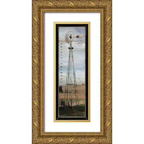 Country Living Windmill Gold Ornate Wood Framed Art Print with Double Matting by Jacobs, Cindy