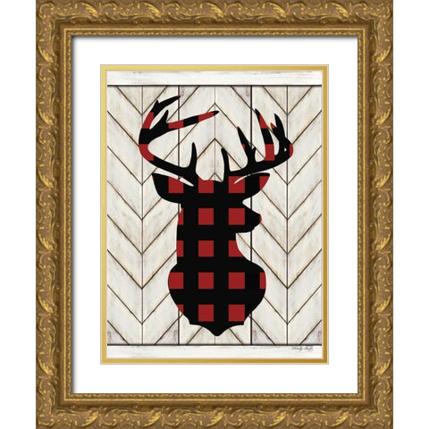 Plaid Deer Gold Ornate Wood Framed Art Print with Double Matting by Jacobs, Cindy